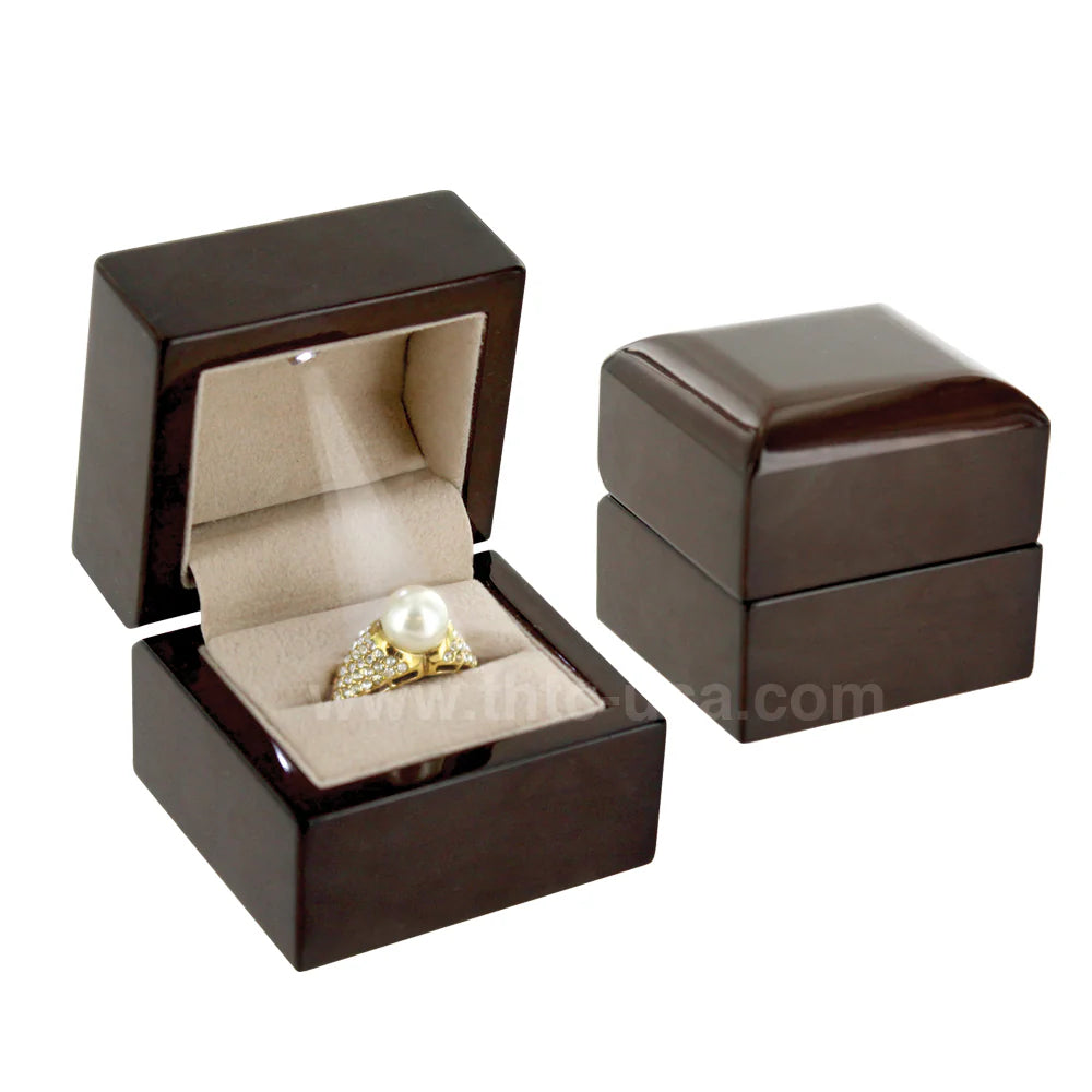 High Veneer Wooden Ring Box - LED Light